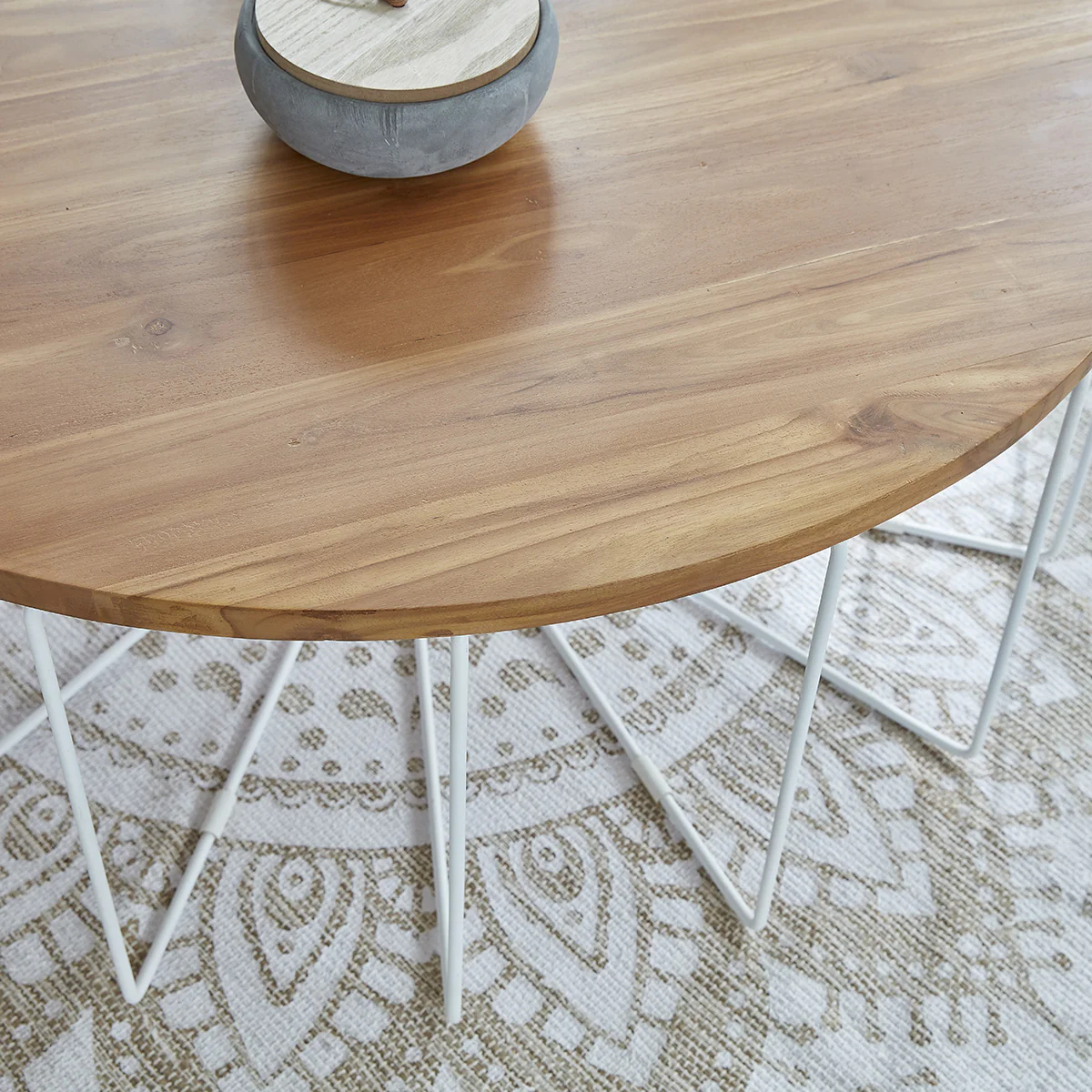 Table basse en teck massif et métal Ø 100 cm - Image 4
