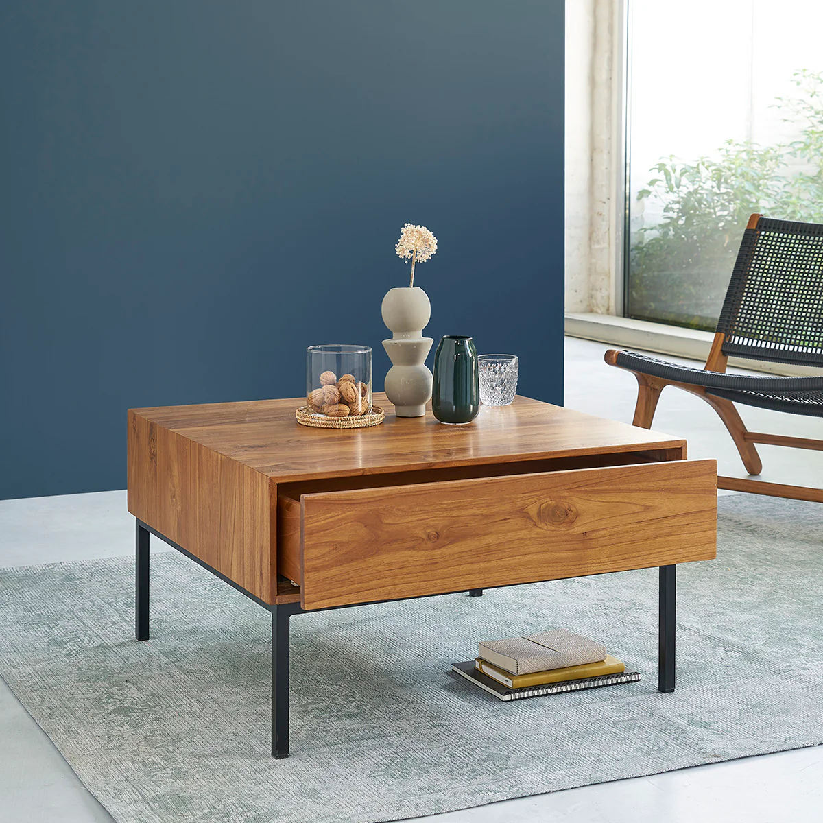 Table basse en teck massif et métal 70 cm - Image 3