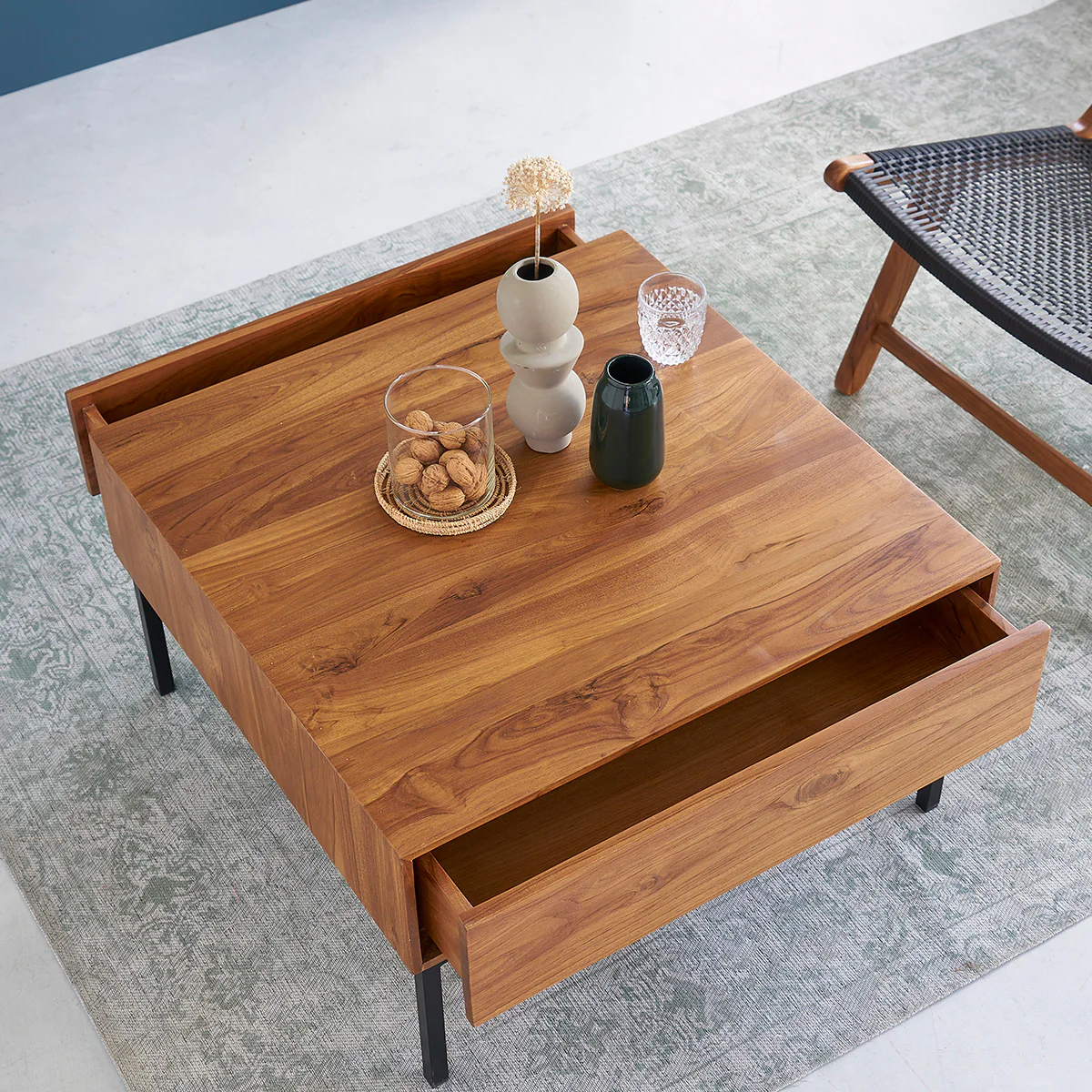 Table basse en teck massif et métal 70 cm - Image 4