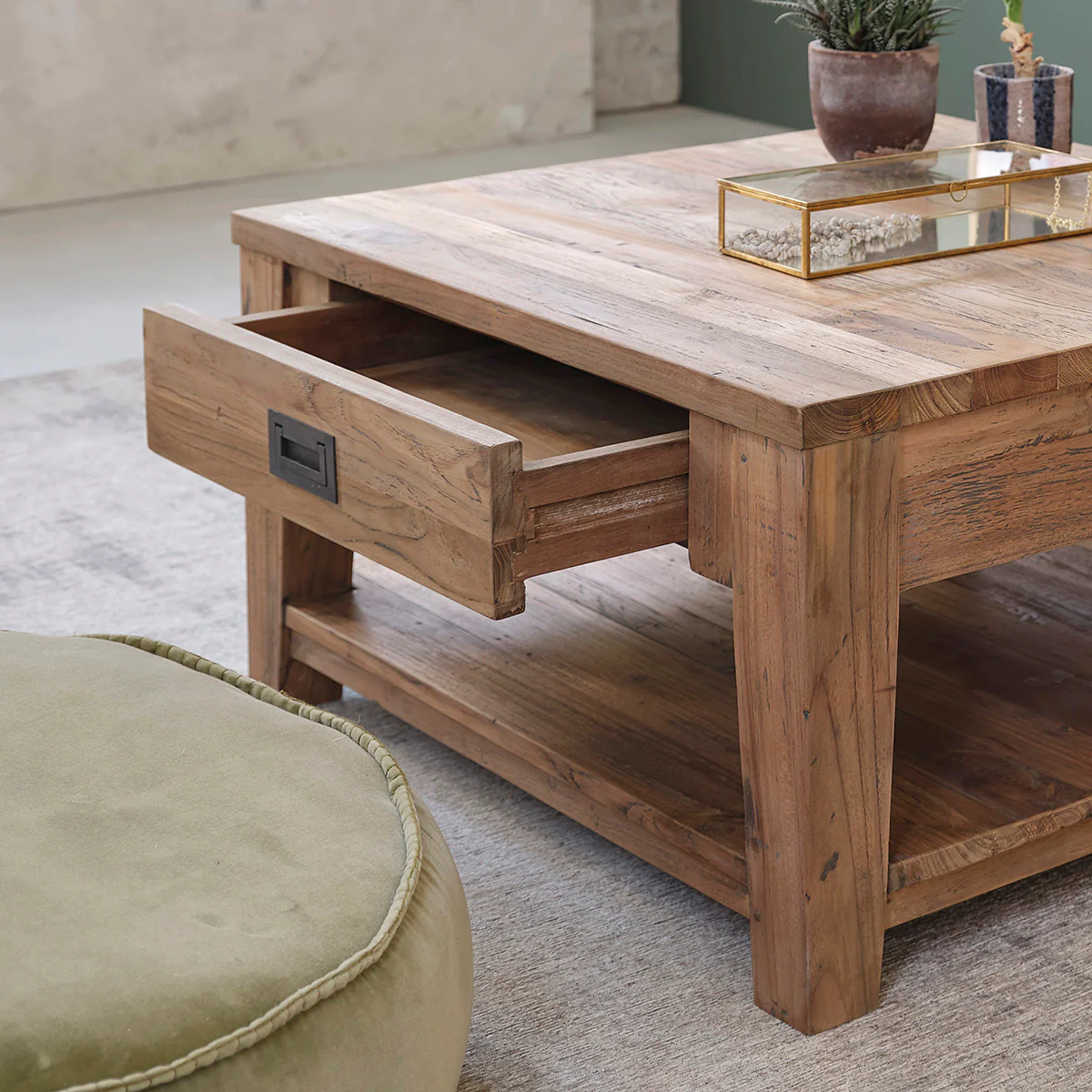 Table basse en teck massif recyclé 80 cm - Image 4