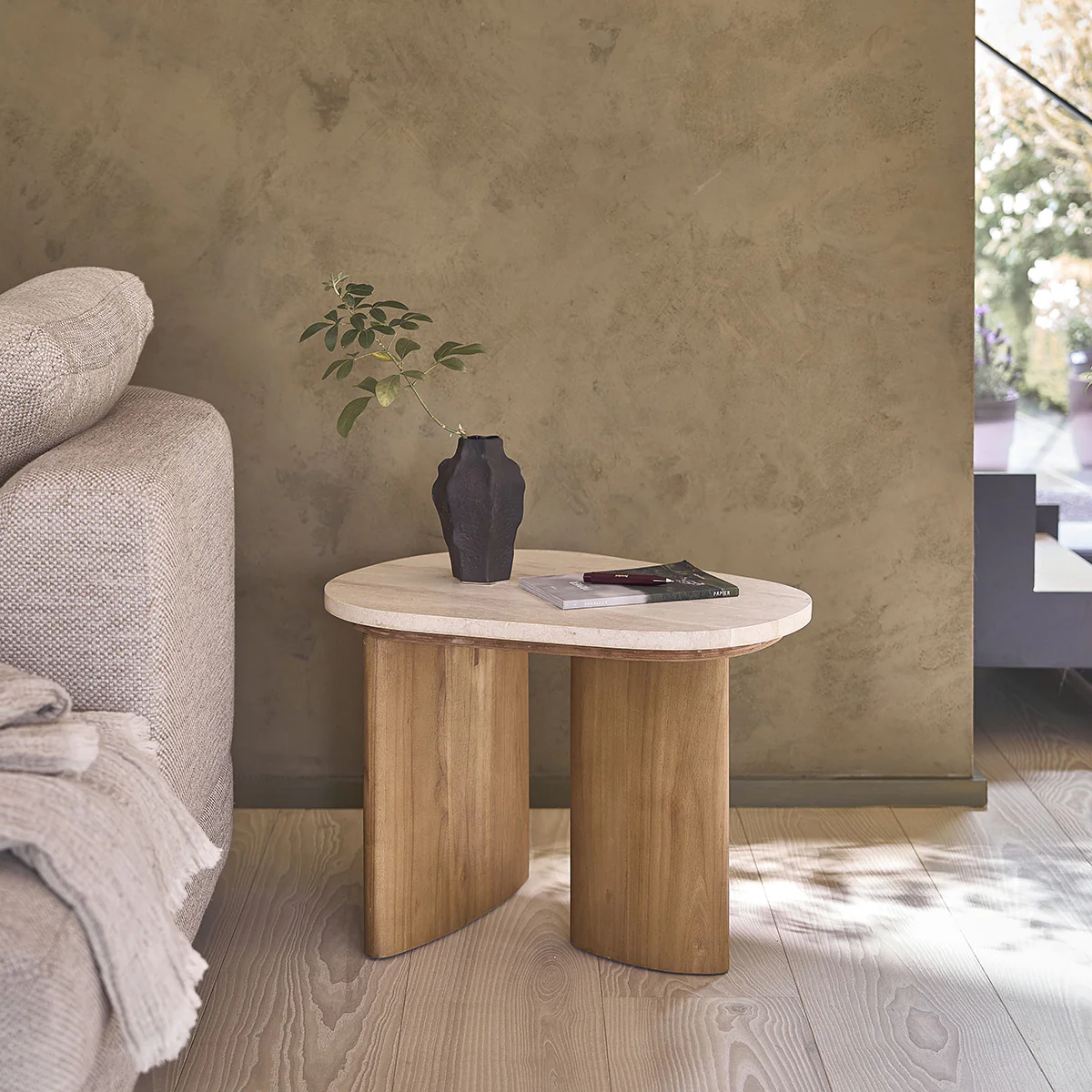 Table d'appoint en teck massif et marbre organique - Image 5
