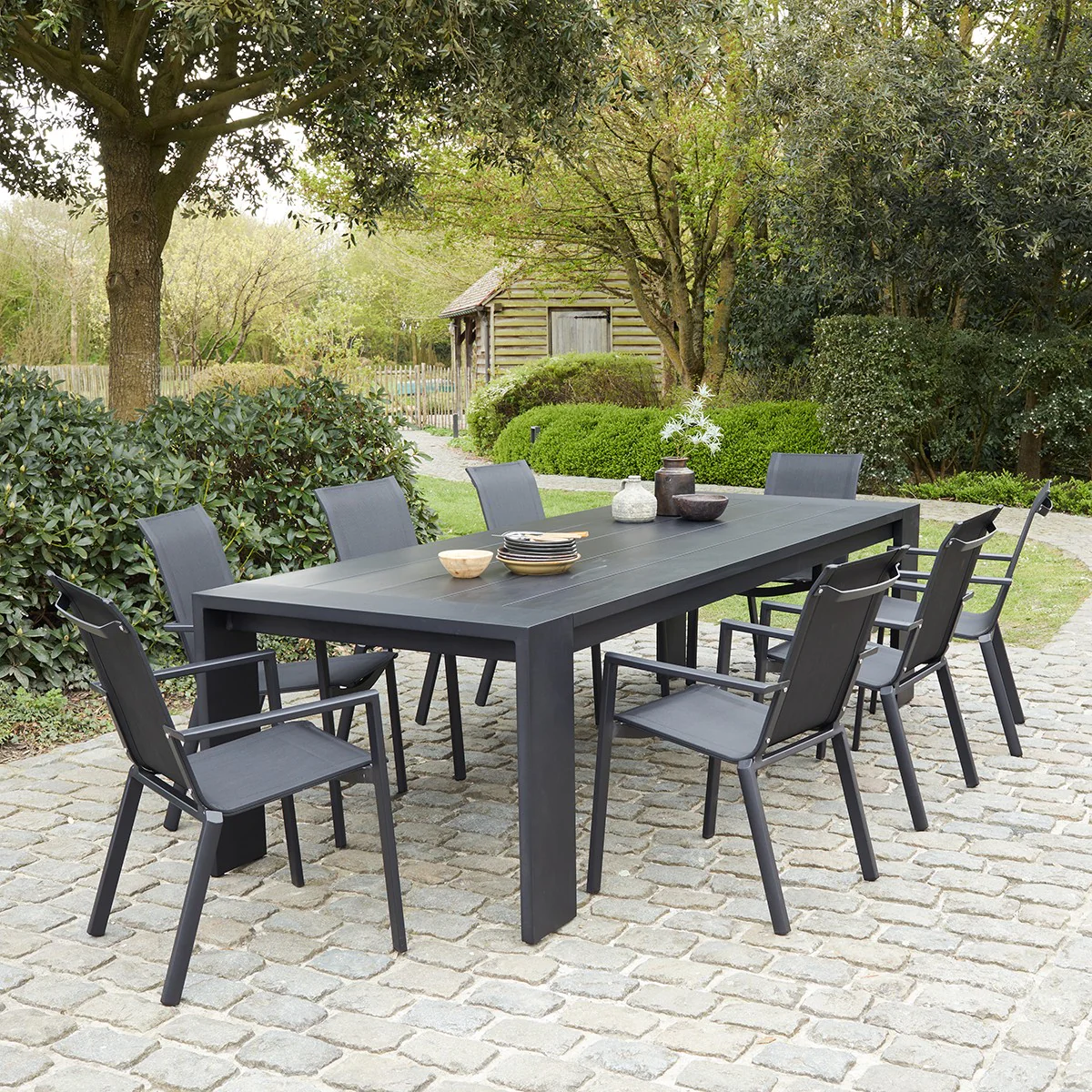 Table de jardin en aluminium noir 8 pers. - Image 4