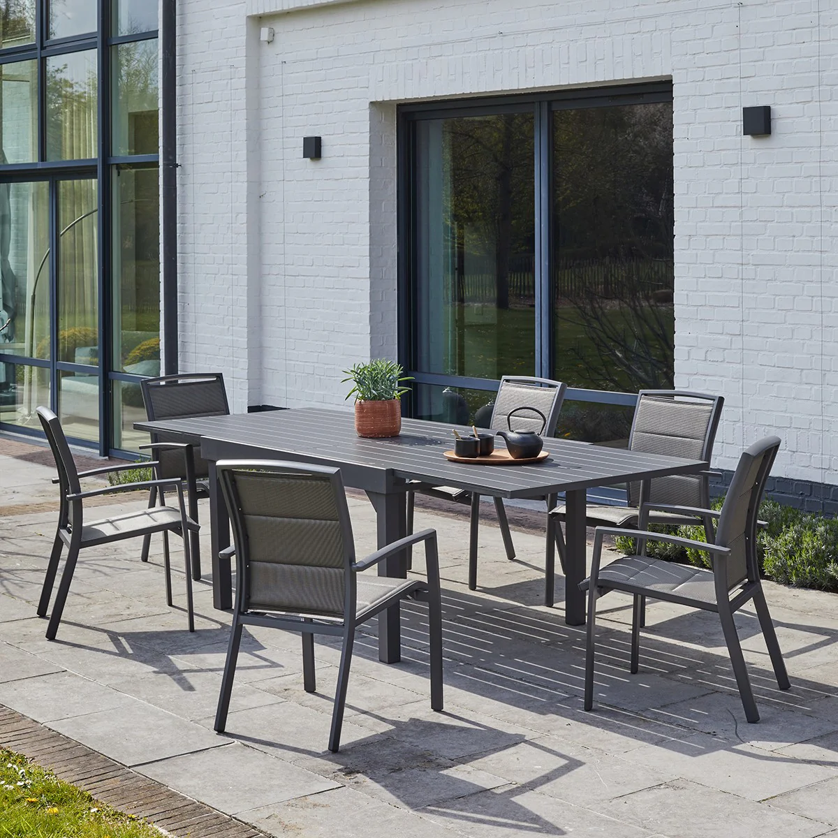 Table de jardin en aluminium extensible gris 6/10 pers. - Image 6