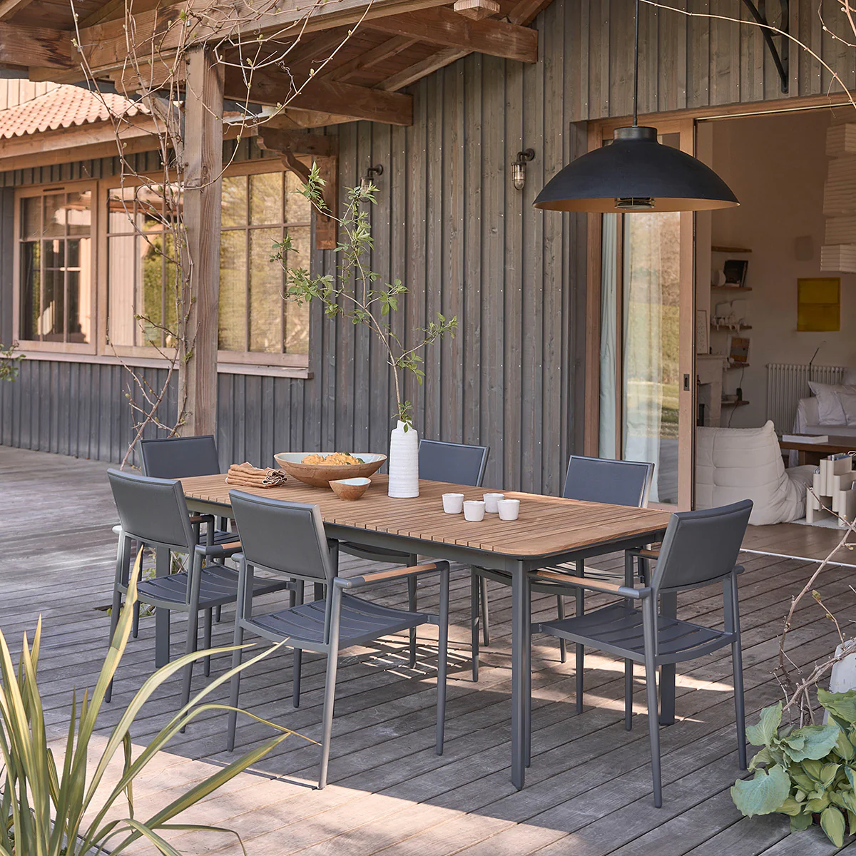 Table de jardin en teck massif et aluminium 6/8 pers. - Image 6