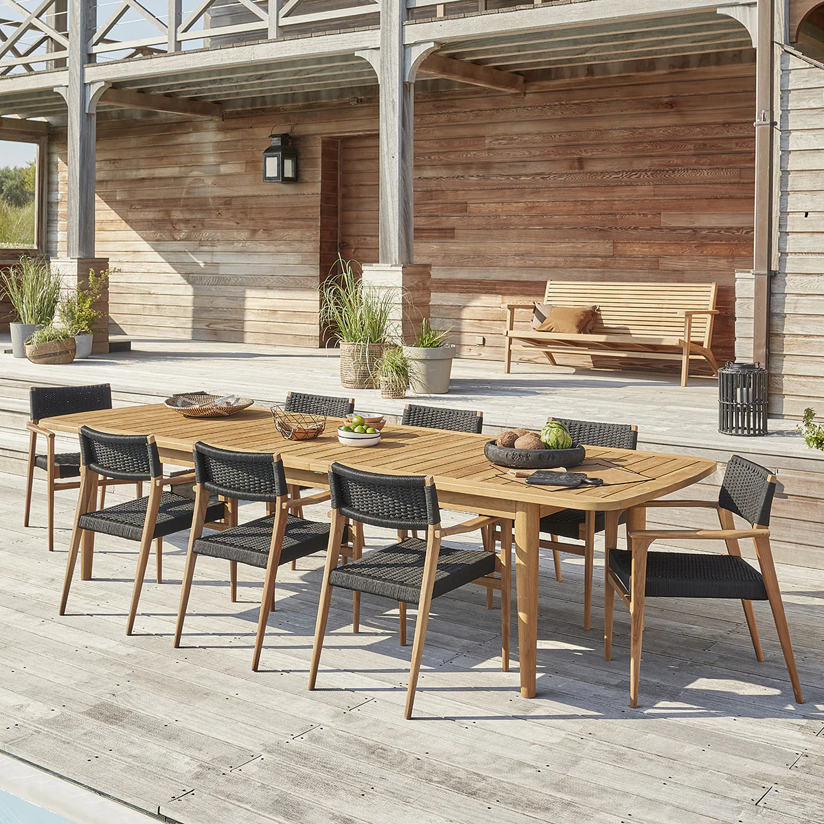 Table de jardin en teck massif recyclé extensible 10/12pers. - Image 8