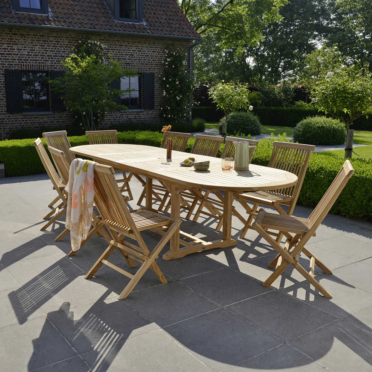 Table de jardin en teck massif extensible ovale 10/12 pers. - Image 6