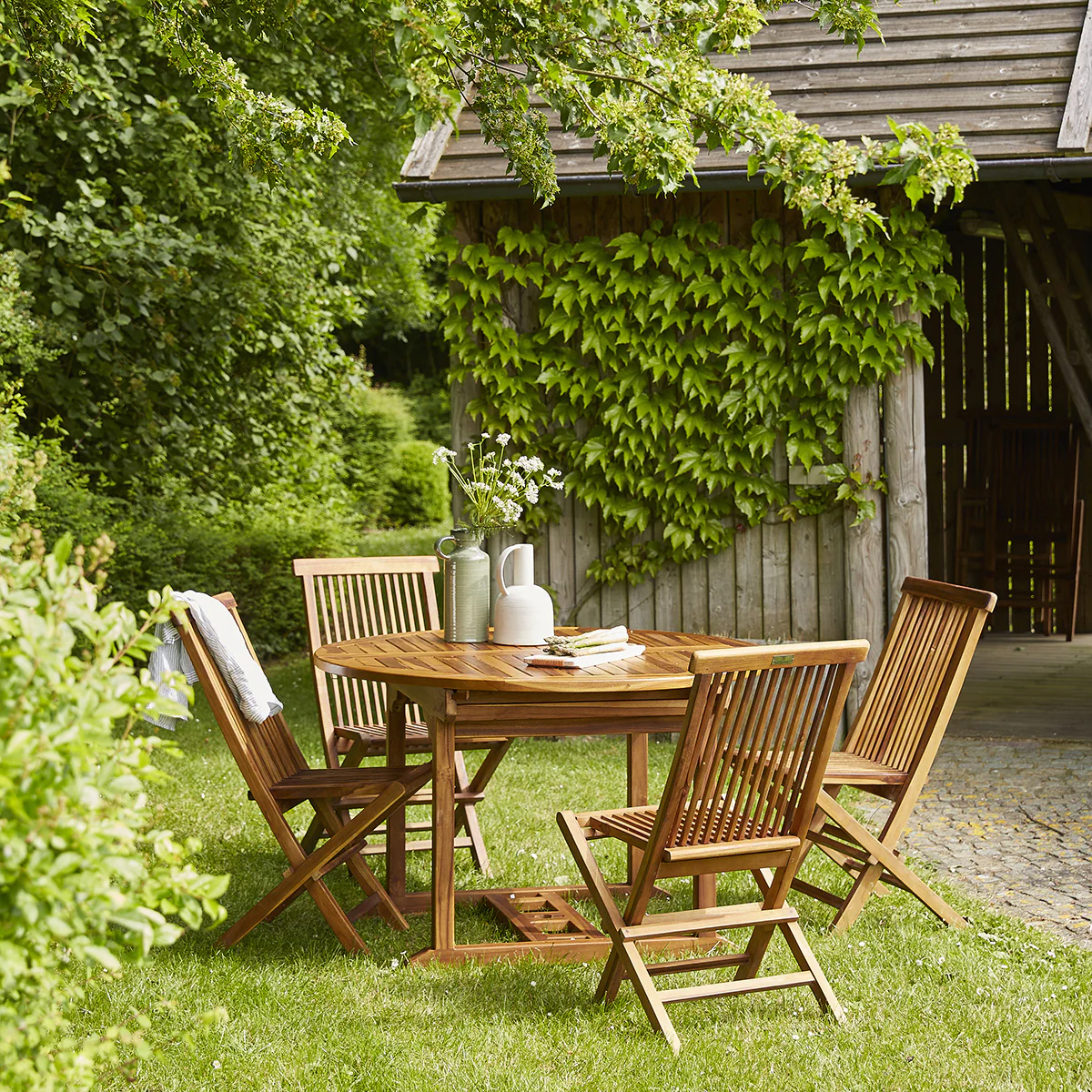 Table de jardin en teck huilé massif extensible ovale 6/8 pers. - Image 6