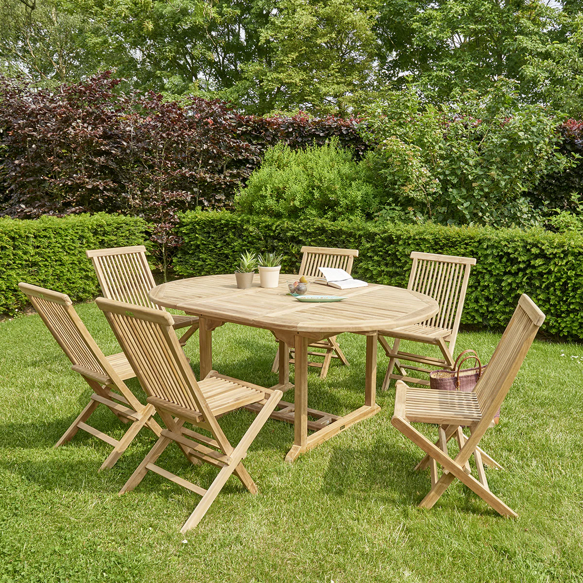 Table de jardin en teck massif extensible ovale 6/8 pers. - Image 6