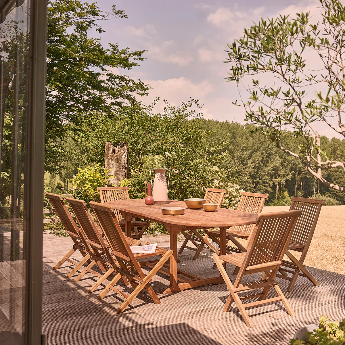 Table de jardin en teck huilé extensible ovale 8/10 pers. - Image 7