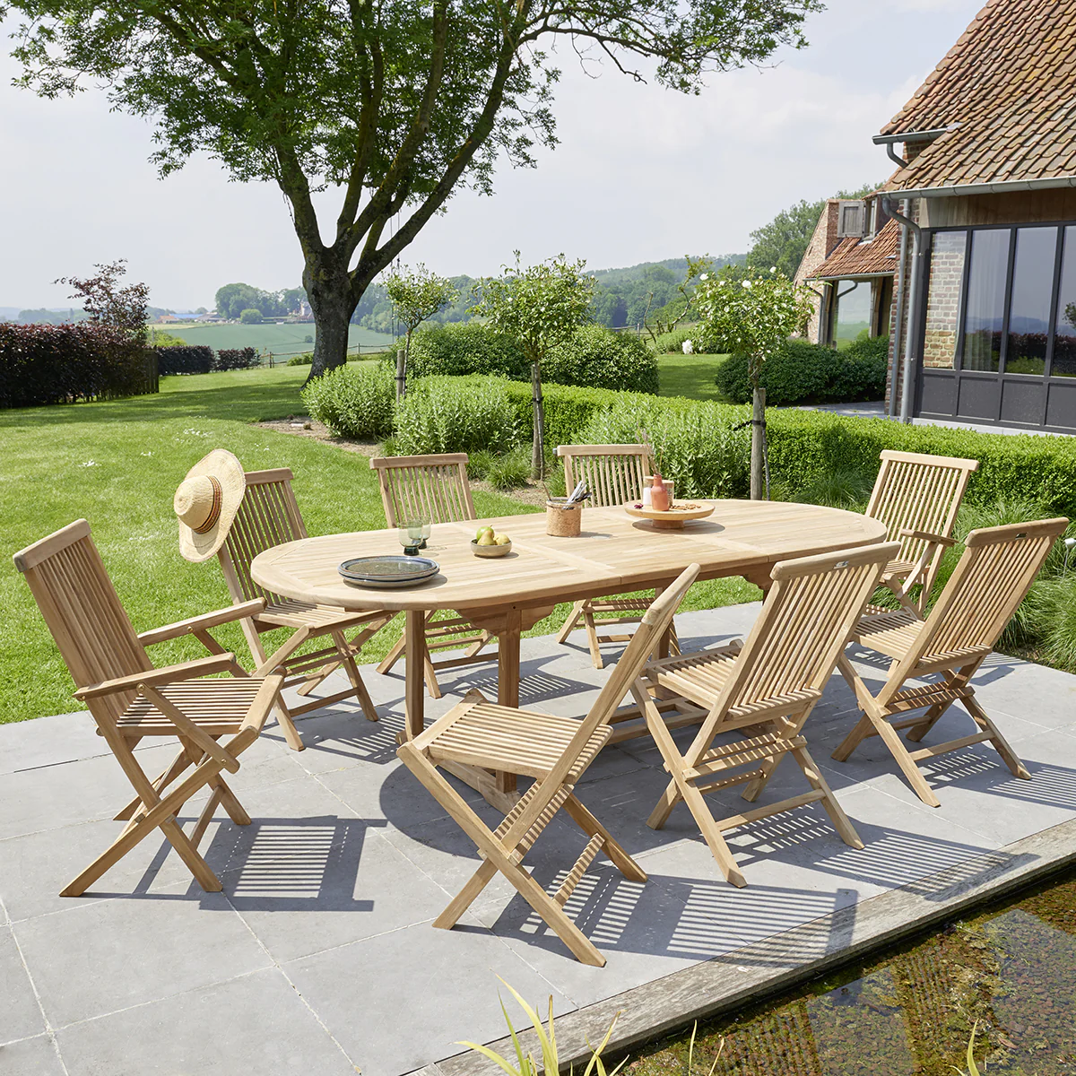Table de jardin en teck massif extensible ovale 8/10 pers. - Image 6