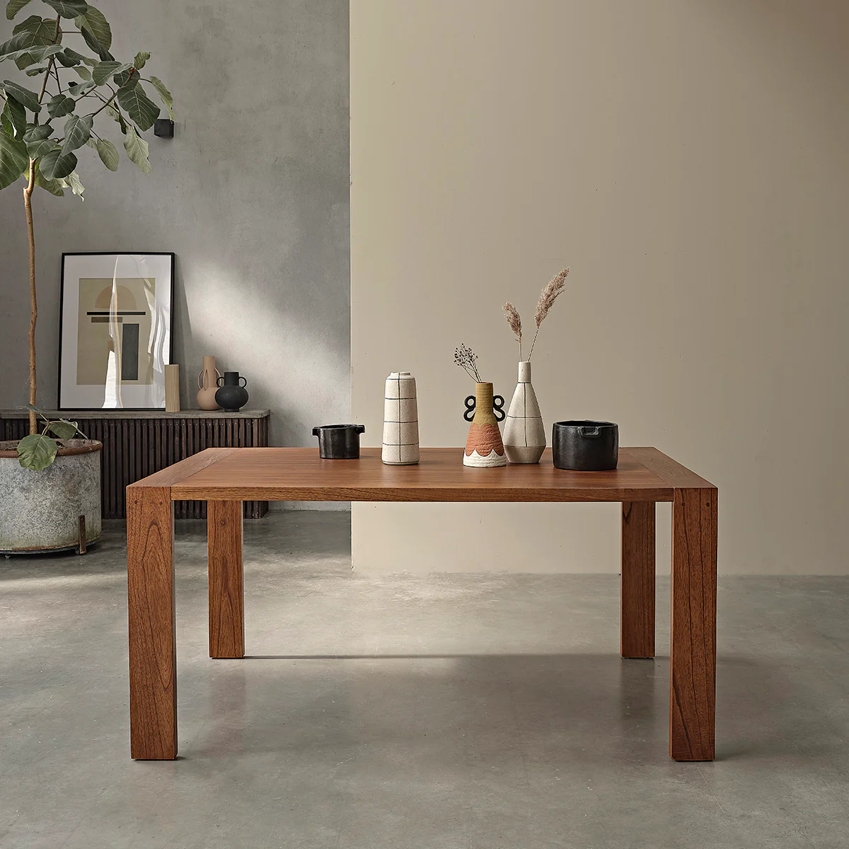 Table en mindi massif finition noyer 6 pers. - Image 3