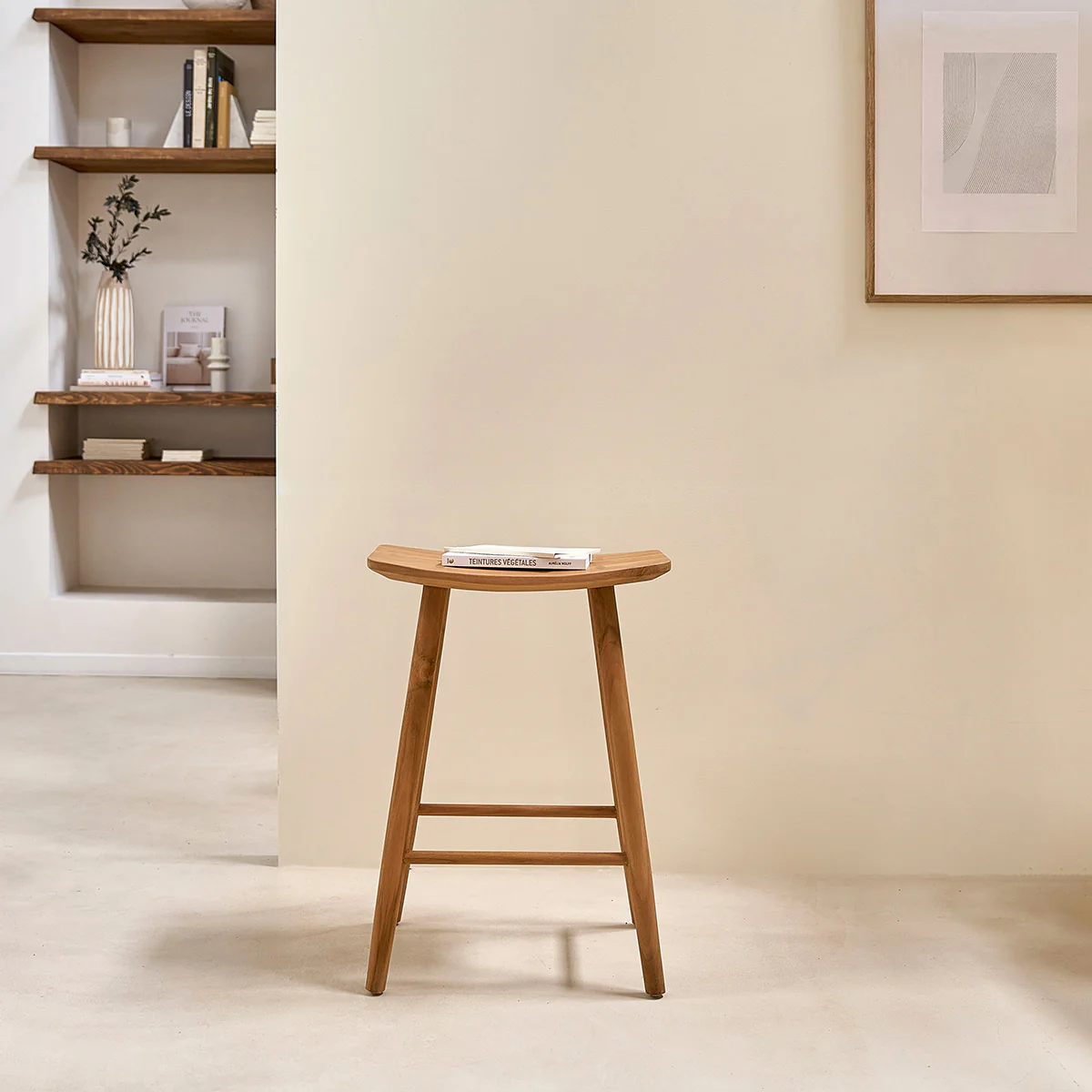 Tabouret de bar en teck massif 65 cm