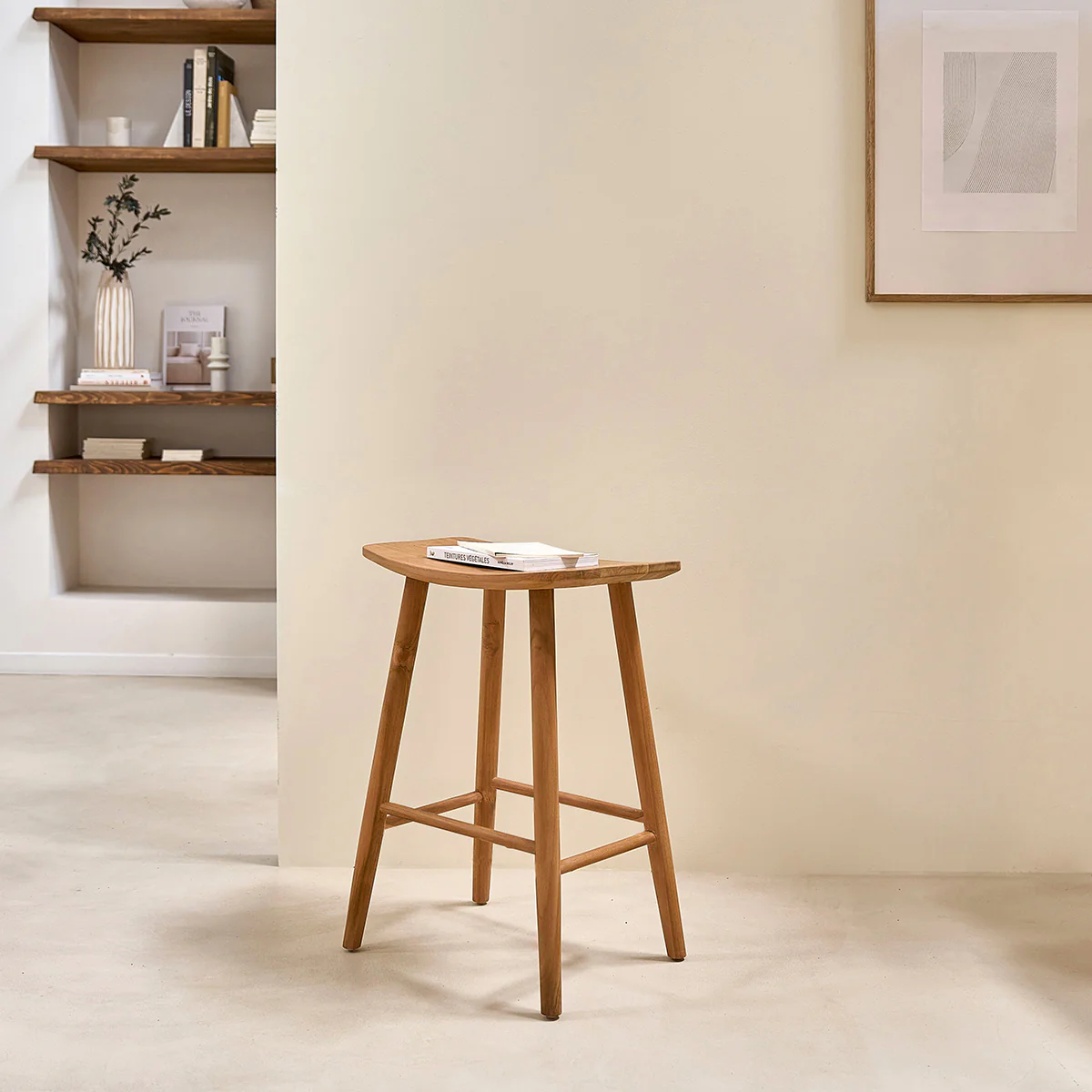Tabouret de bar en teck massif 65 cm - Image 3