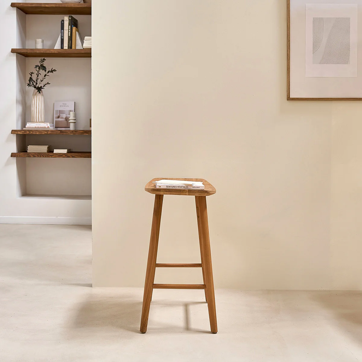 Tabouret de bar en teck massif 65 cm - Image 4