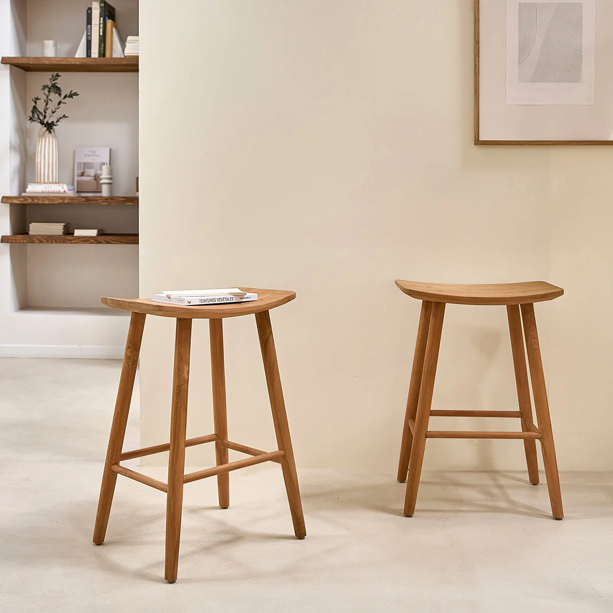 Tabouret de bar en teck massif 65 cm - Image 8