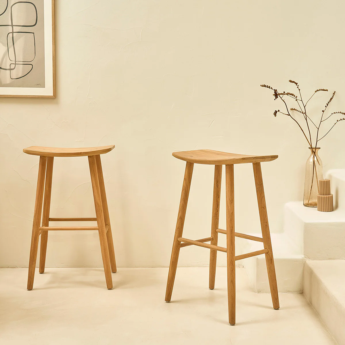 Tabouret de bar en teck massif 75 cm - Image 4