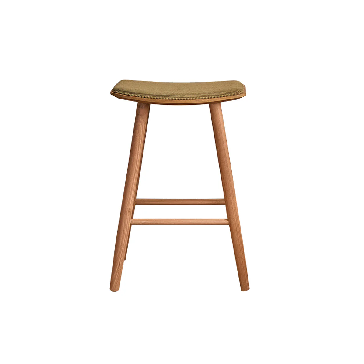 Tabouret de bar en teck massif assise velours cotelé 65 cm - Image 2