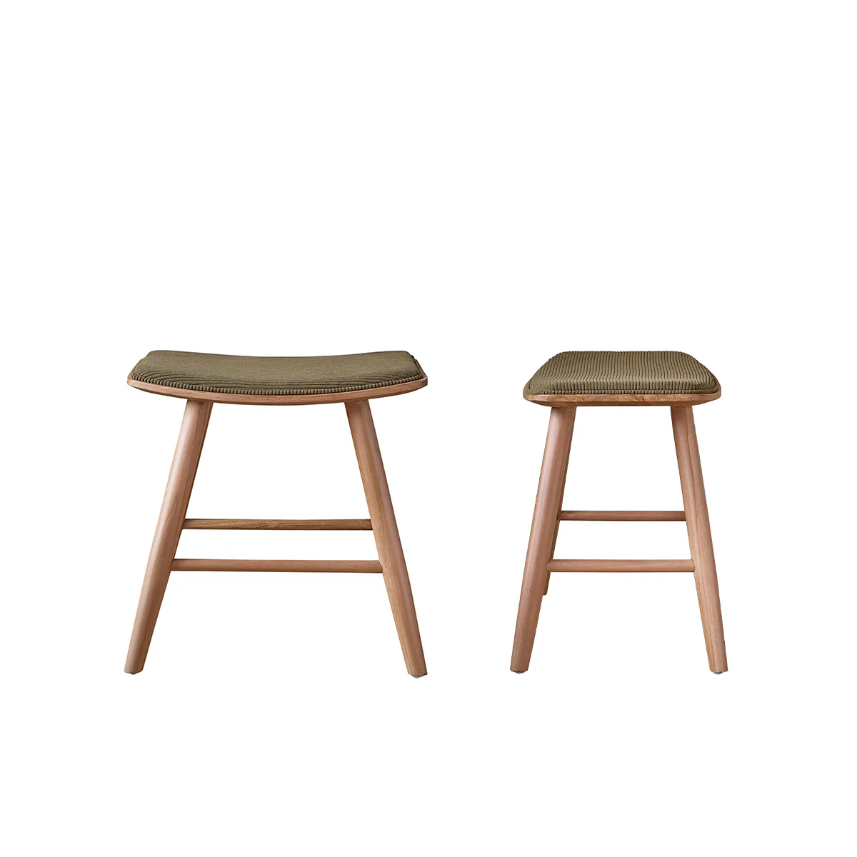 Lot de 2 tabourets de bar en bois de teck assise velours côtelé 45 cm - Image 2
