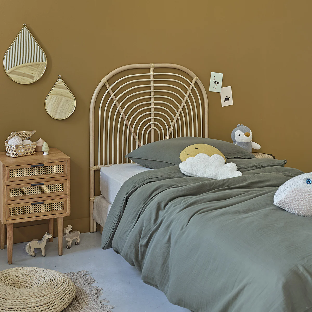 Tête de lit enfant arrondie en rotin 90 cm - Image 3